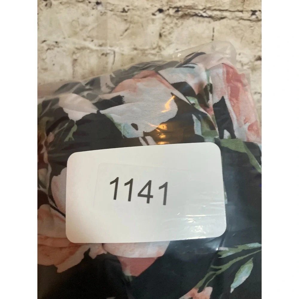 Luxology Dress Womens 14 Dark Romantic Floral Belted Cinched Sleeves Tropical - Picture 9 of 12